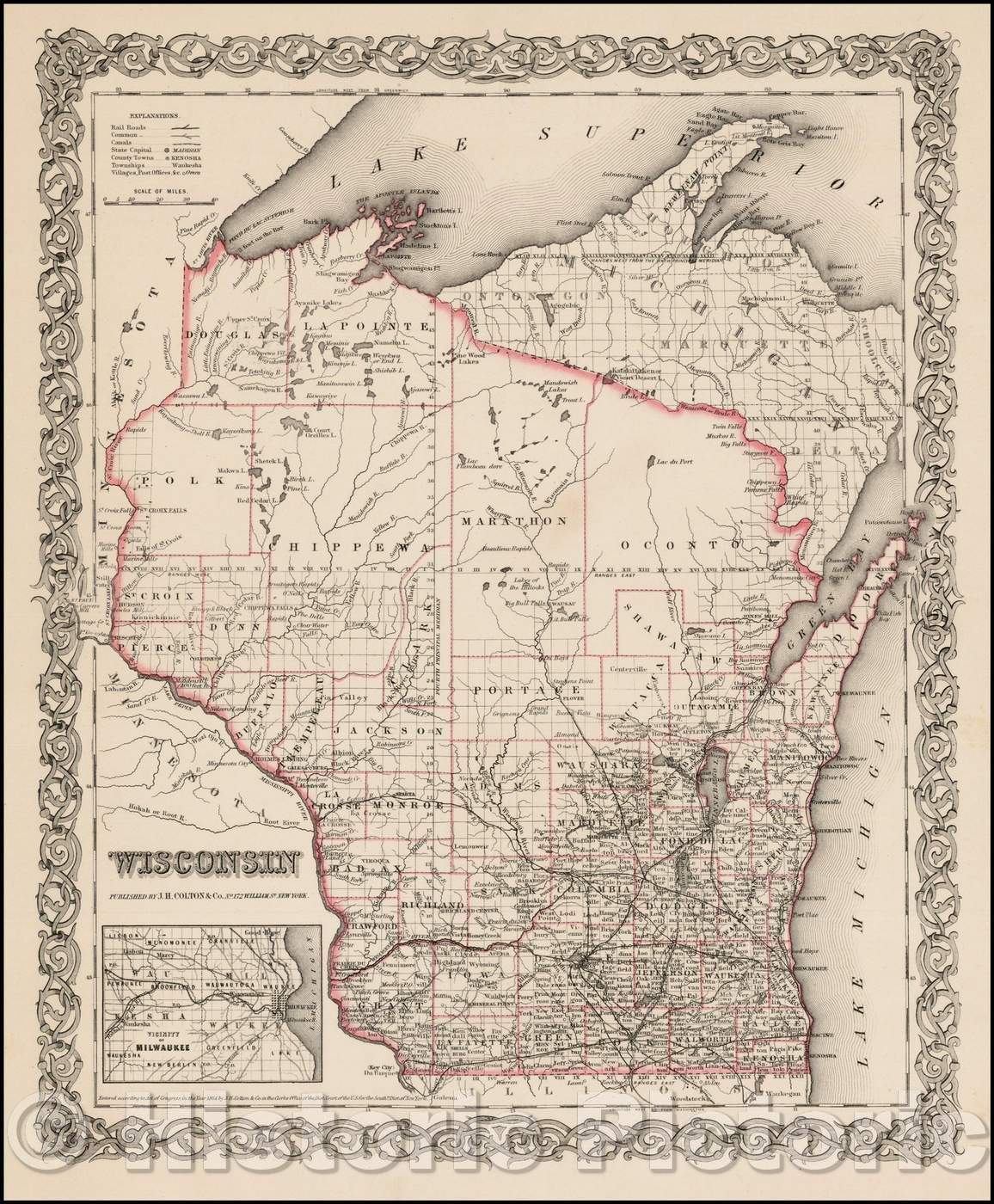 Historic Map - Wisconsin, 1855, Joseph Hutchins Colton v1
