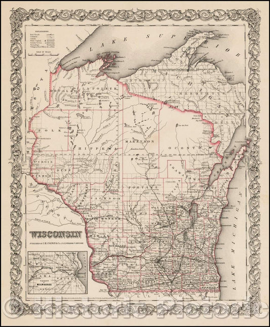 Historic Map - Wisconsin, 1855, Joseph Hutchins Colton v1