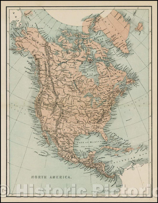Historic Map - North America, 1845, George Virtue - Vintage Wall Art