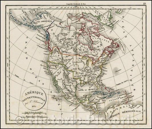 Historic Map - Amerique Septentrionale, 1831, Felix Delamarche - Vintage Wall Art