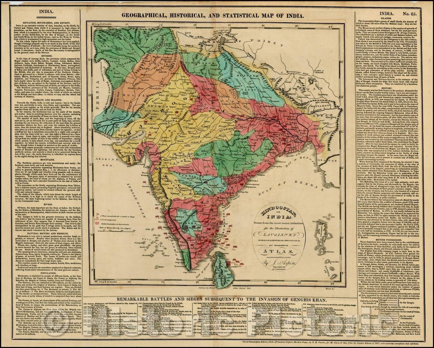 Historic Map - Geographical, Historical and Statistical Map of India, 1817, Carey & Son - Vintage Wall Art