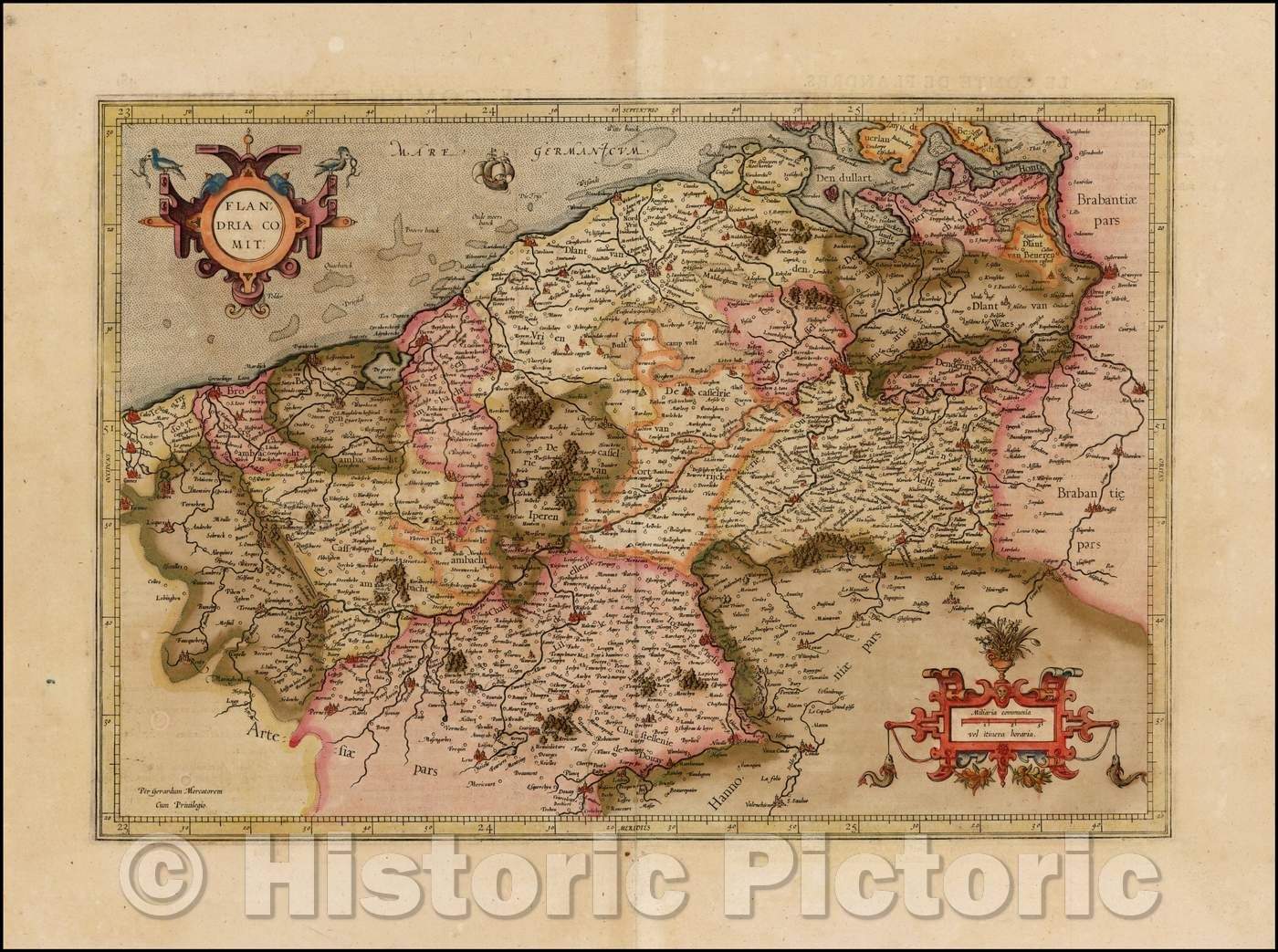 Historic Map - Flandria Comit:/Flandria Are they: 1609, Gerhard Mercator - Vintage Wall Art