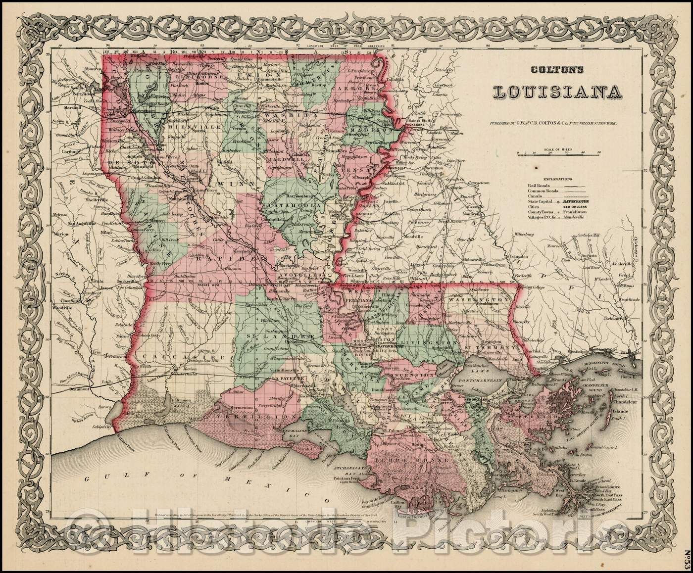 Historic Map - Louisiana, 1855, Joseph Hutchins Colton v2