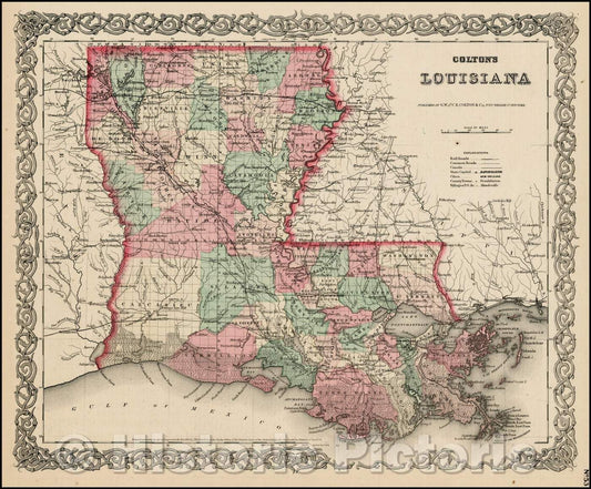Historic Map - Louisiana, 1855, Joseph Hutchins Colton v2