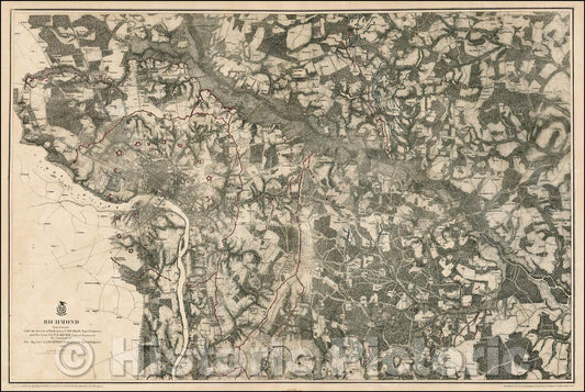 Historic Map - Richmond From Surveys, 1867, U.S. War Department - Vintage Wall Art