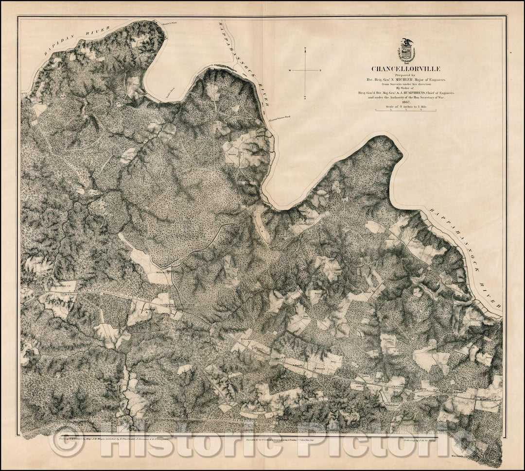 Historic Map - Chancellorville Prepared, 1867, U.S. War Department - Vintage Wall Art