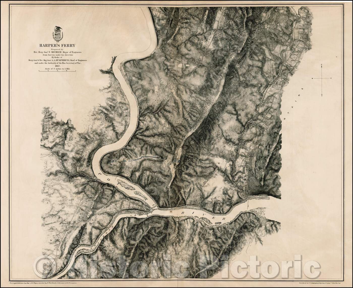 Historic Map - Harper's Ferry Prepared, 1867, U.S. War Department - Vintage Wall Art