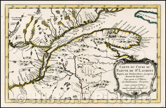 Historic Map - Carte Du Cours Du Fleuve De St. Laurent Depuis son Embouchere :: Regional of Canada, extending from Anticosti Island to just west of Quebec, 1771 - Vintage Wall Art