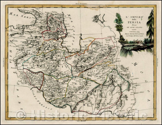 Historic Map - L'Impero della Persia Divise Ne Suoi Stati/The Black Sea and Persian Gulf to the Caspian and the Indus River.Atlante Novissimo, 1784 - Vintage Wall Art