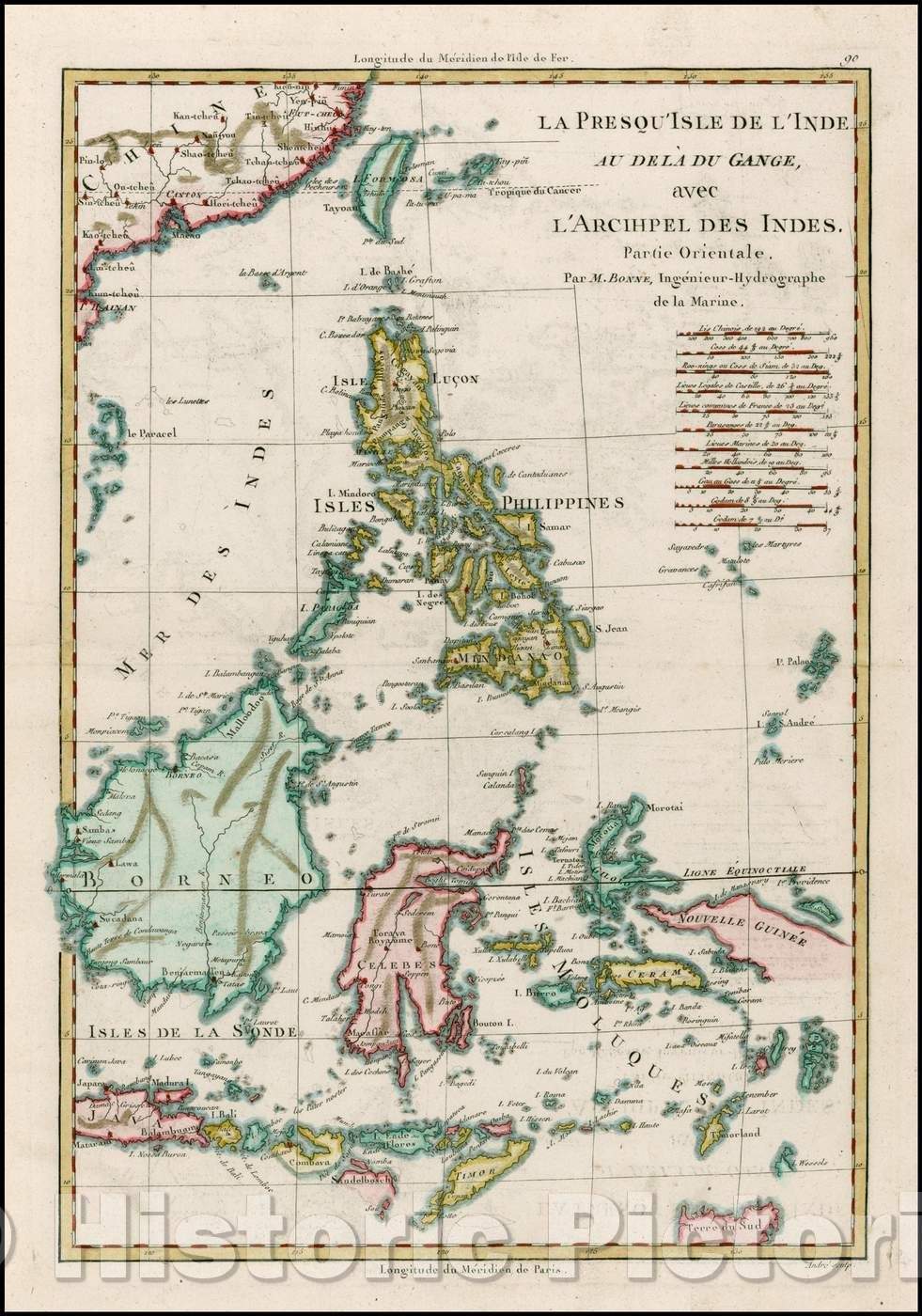 Historic Map - La Presqu'Isle De L'Inde Au Dela du Gange, avec L'Arcihpel Des Indes. Partie Ori/Full color example of this Regional Map of Asia, 1787 - Vintage Wall Art