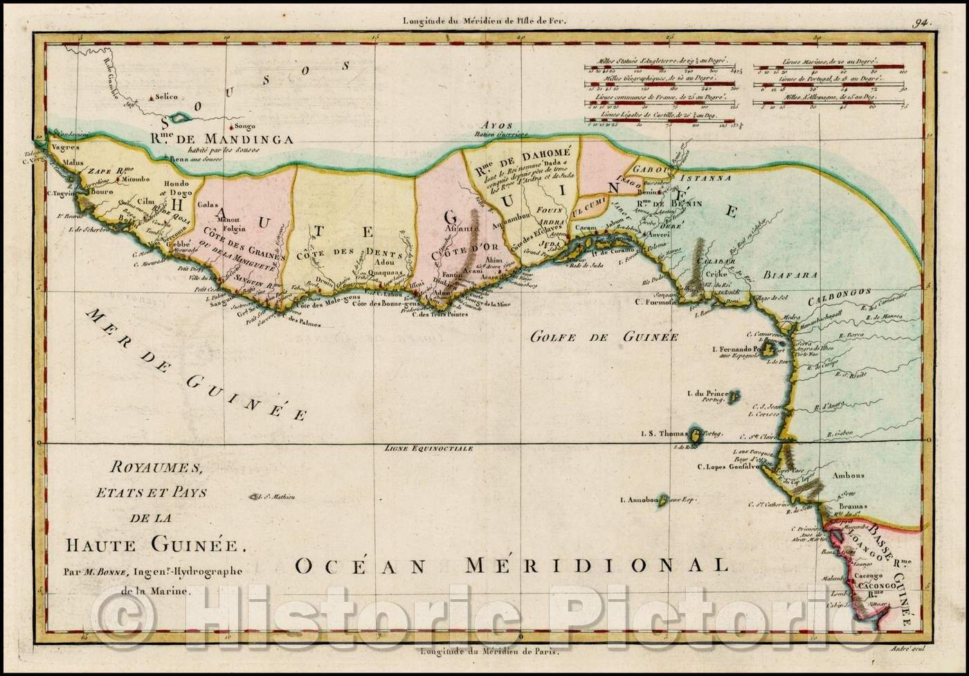 Historic Map - Royaumes, Etats et Pays De La Haute Guinee/Kingdoms, States and Countries Of The High Guinea, 1780, Rigobert Bonne - Vintage Wall Art
