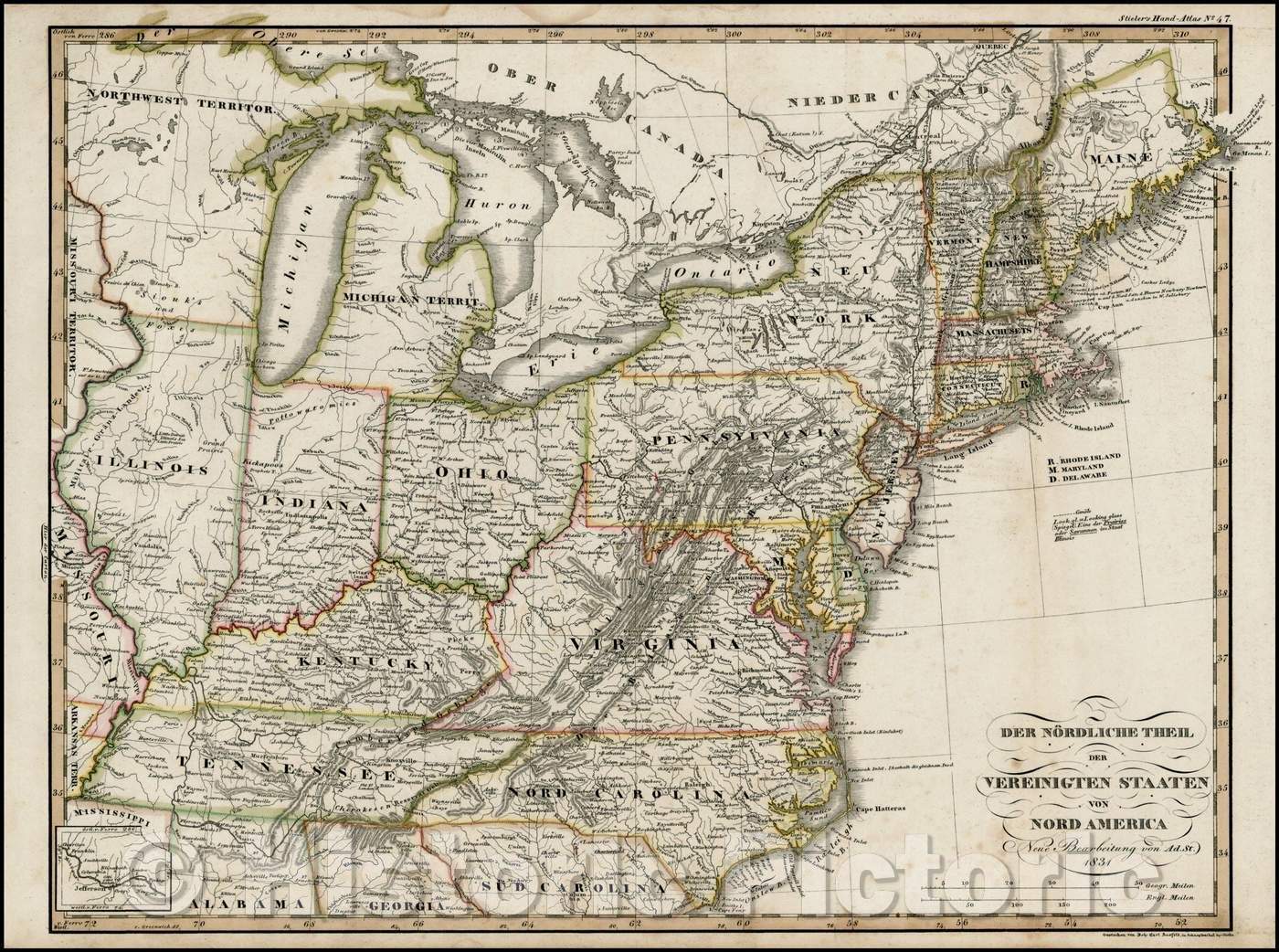 Historic Map - Der Nordliche Theil des Vereignigten Staaten Von Nord America, 1831, Adolf Stieler - Vintage Wall Art