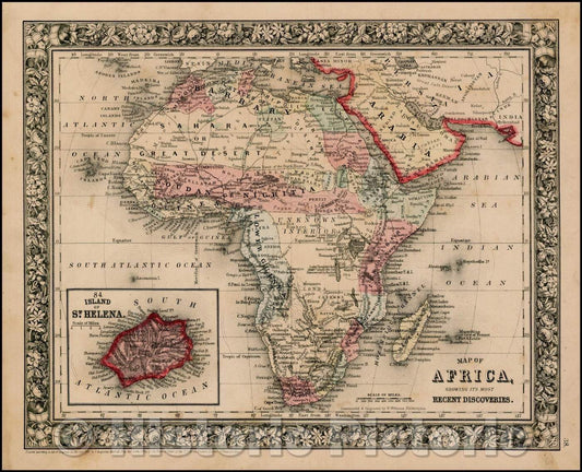 Historic Map - Map of Africa showing Its Most Recent Discoveries, 1862, Samuel Augustus Mitchell Jr. - Vintage Wall Art