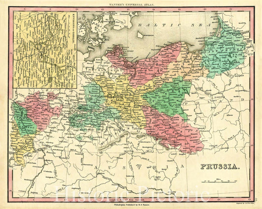 Prussia - Provincial Map with Berlin Inset, 1834 | Historical Map Print