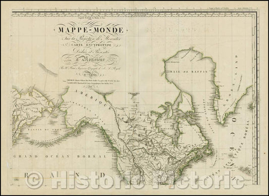 Historic Map - Mappe-Monde sur la Projection de Mercator Carte Encyprotype/Maps World on Mercator Map Encyprotype. 1816, 1816, Adrien-Hubert Bru?- Vintage Wall Art