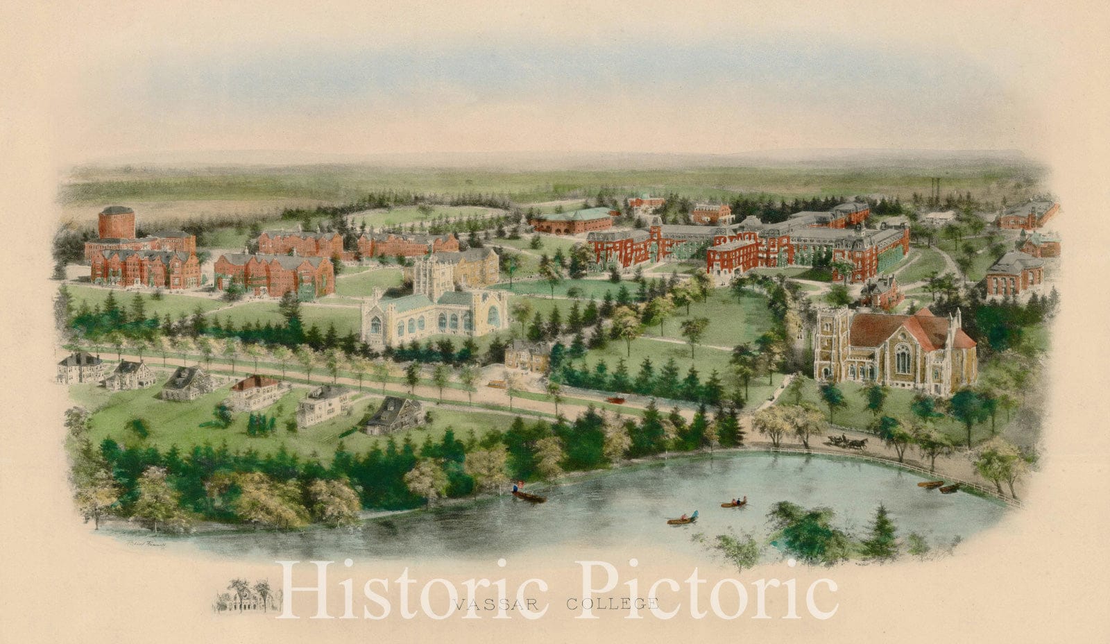 Vassar College - Bird's Eye View, 1905 ca | Historical Map Print