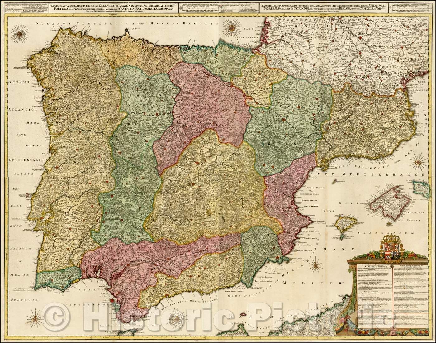 Historic Map - [Wall of Spain & Portugal] Novissima et Accuratissima Tabula Qua Gall :: [Wall of Spain and Portugal] and wom what Galicia and Leon Kingship, 1740 - Vintage Wall Art
