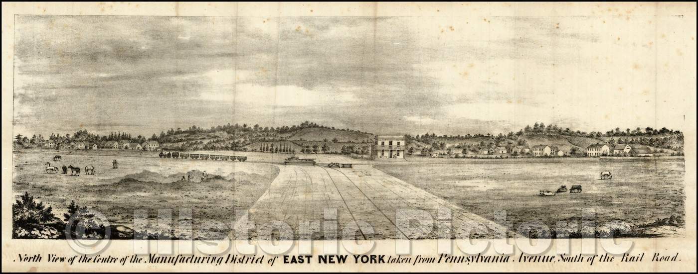 Historic Map - North View of the Centre of the Manufacturing District of East New York taken from Pennsylvania Avenue, South of the Rail Road, 1840, Anonymous - Vintage Wall Art