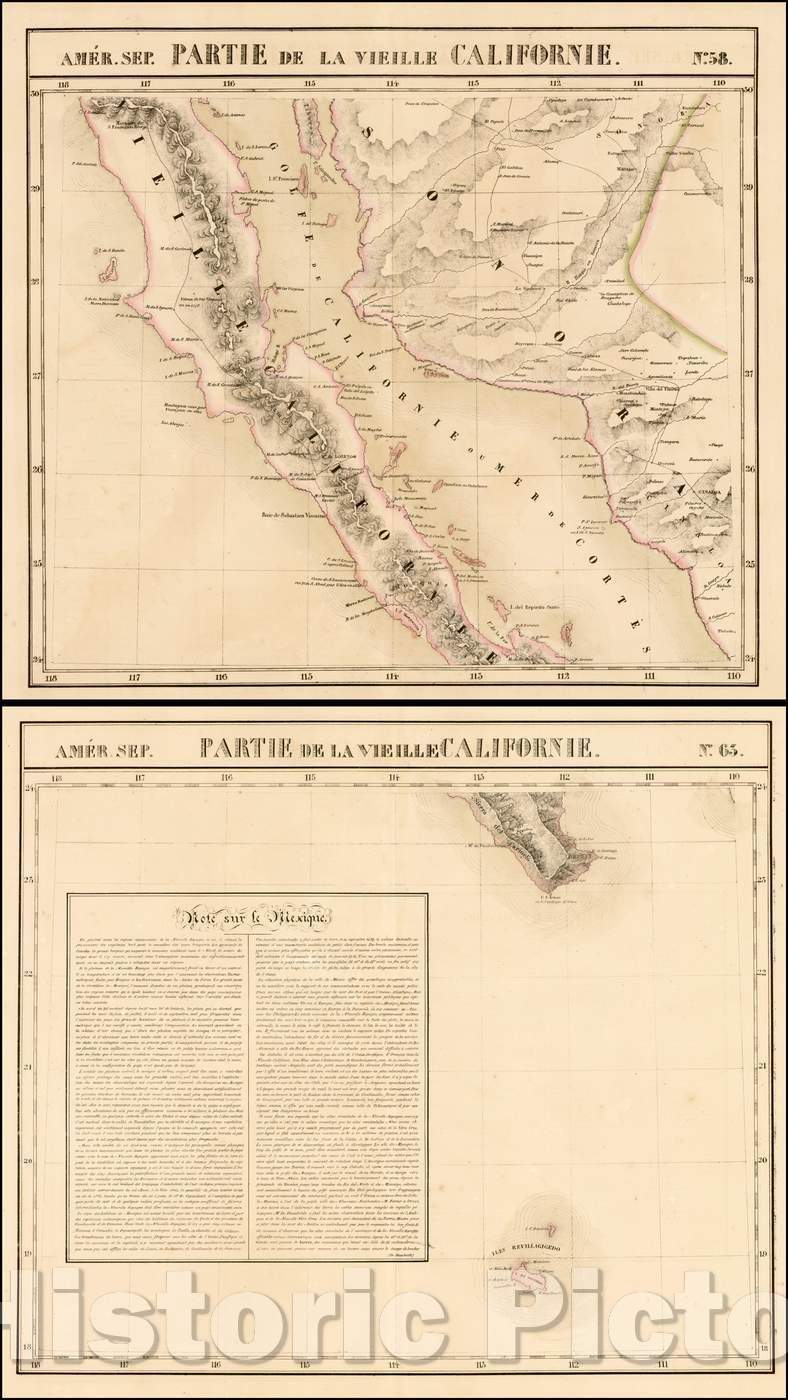 Historic Map - Amer. Sep. No. 58 Partie De La Vielle Californie [and] Amer. Sep. No. 63 :: No. 58 Part Of Old California [and] Amer. Sep. No. 63 Part Of, 1825 - Vintage Wall Art
