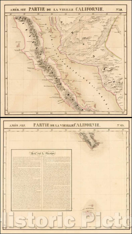 Historic Map - Amer. Sep. No. 58 Partie De La Vielle Californie [and] Amer. Sep. No. 63 :: No. 58 Part Of Old California [and] Amer. Sep. No. 63 Part Of, 1825 - Vintage Wall Art
