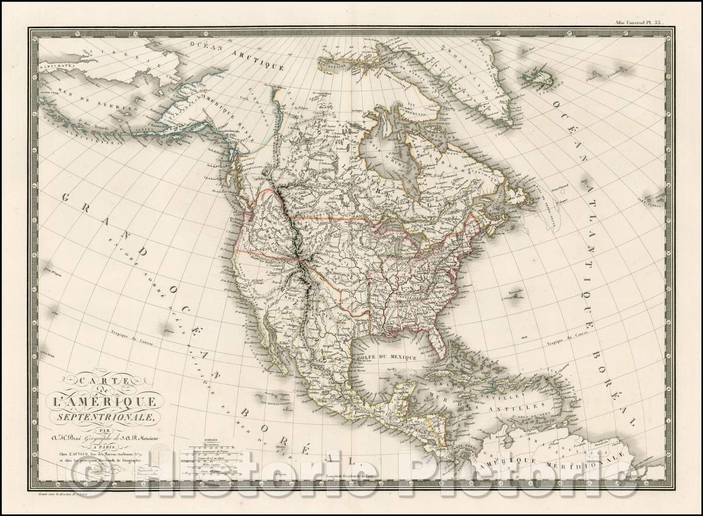 Historic Map - Carte de L'Amerique Septentrionale :: North America, Lewis and Clark's expedition, Search for a northwest passage, 1821, Adrien-Hubert Bru?- Vintage Wall Art