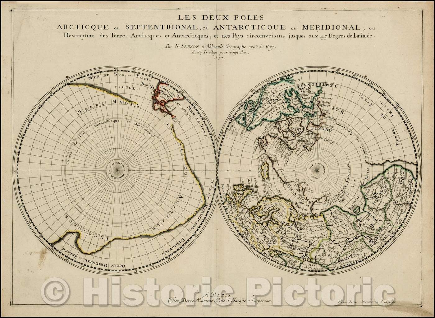 Historic Map - Les Deux Poles Arcticque ou Septentrional, et Antarcticque ou Meridional, ou Description des Terres Arcticques et Antarcticques, 1657 v1