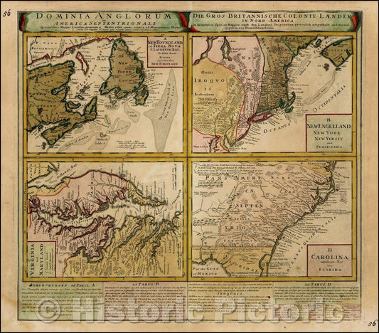 Historic Map - Dominia Anglorum in America Septentrionali Specialibus Mappis Londini primum a Mollio, 1745, Homann Heirs - Vintage Wall Art