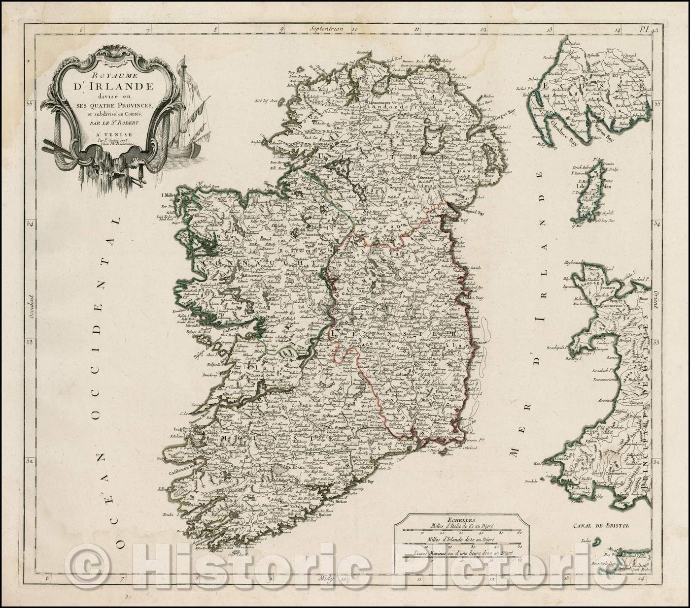 Historic Map - Royaume D'Irlande, 1778, Giovanni Antonio Remondini - Vintage Wall Art