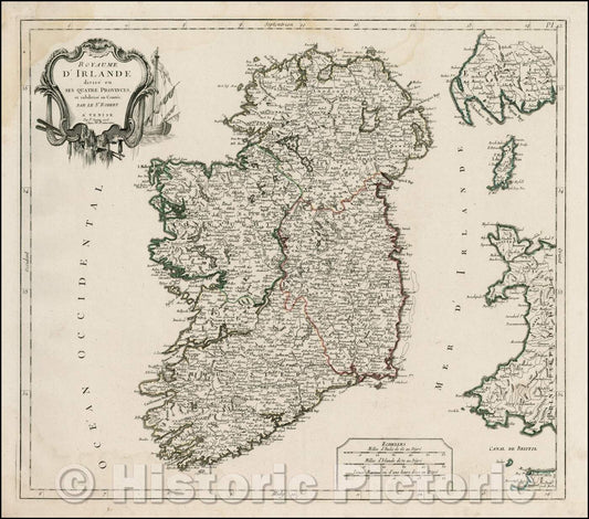Historic Map - Royaume D'Irlande, 1778, Giovanni Antonio Remondini - Vintage Wall Art