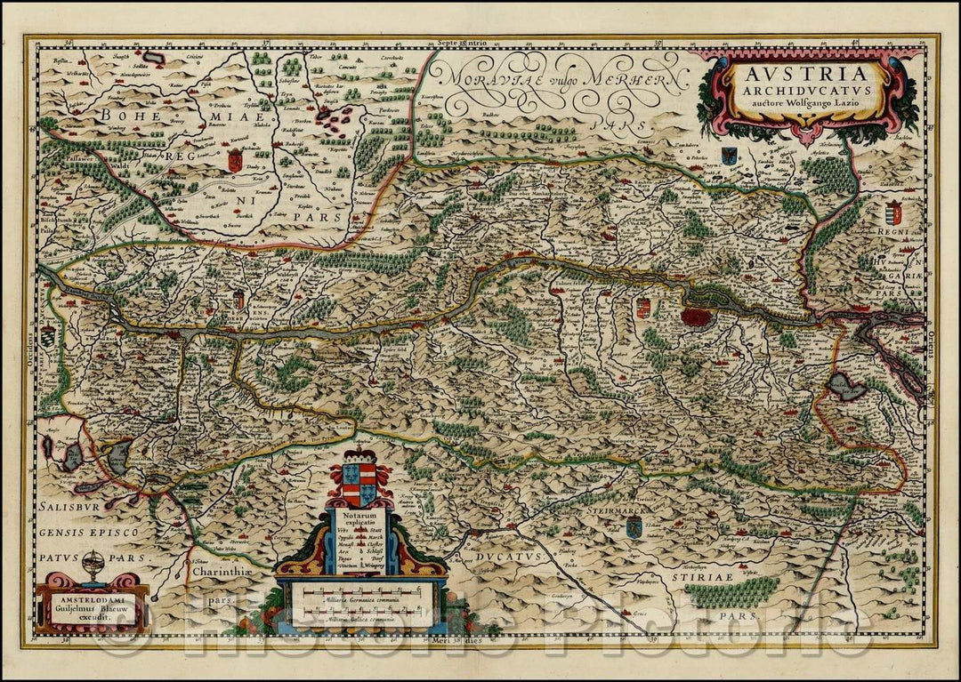 Historic Map - Austria Archiducatus Auctore Wolfgango Lazio, 1634, Willem Janszoon Blaeu - Vintage Wall Art