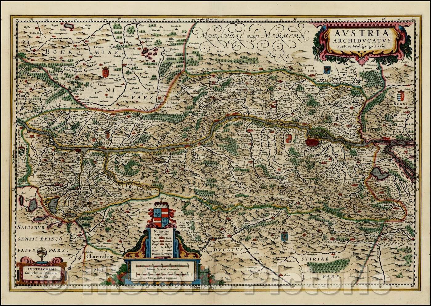 Historic Map - Austria Archiducatus Auctore Wolfgango Lazio, 1634, Willem Janszoon Blaeu - Vintage Wall Art