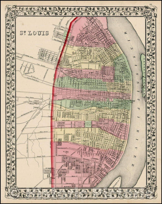 Historic Map - St. Louis, 1867, Samuel Augustus Mitchell Jr. - Vintage Wall Art