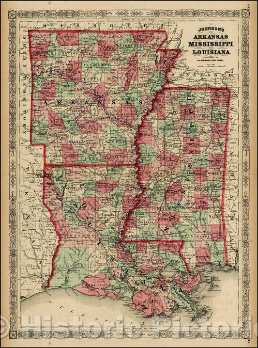 Historic Map - Johnson's Arkansas, Mississippi and Louisiana, 1863, Benjamin Ward - Vintage Wall Art