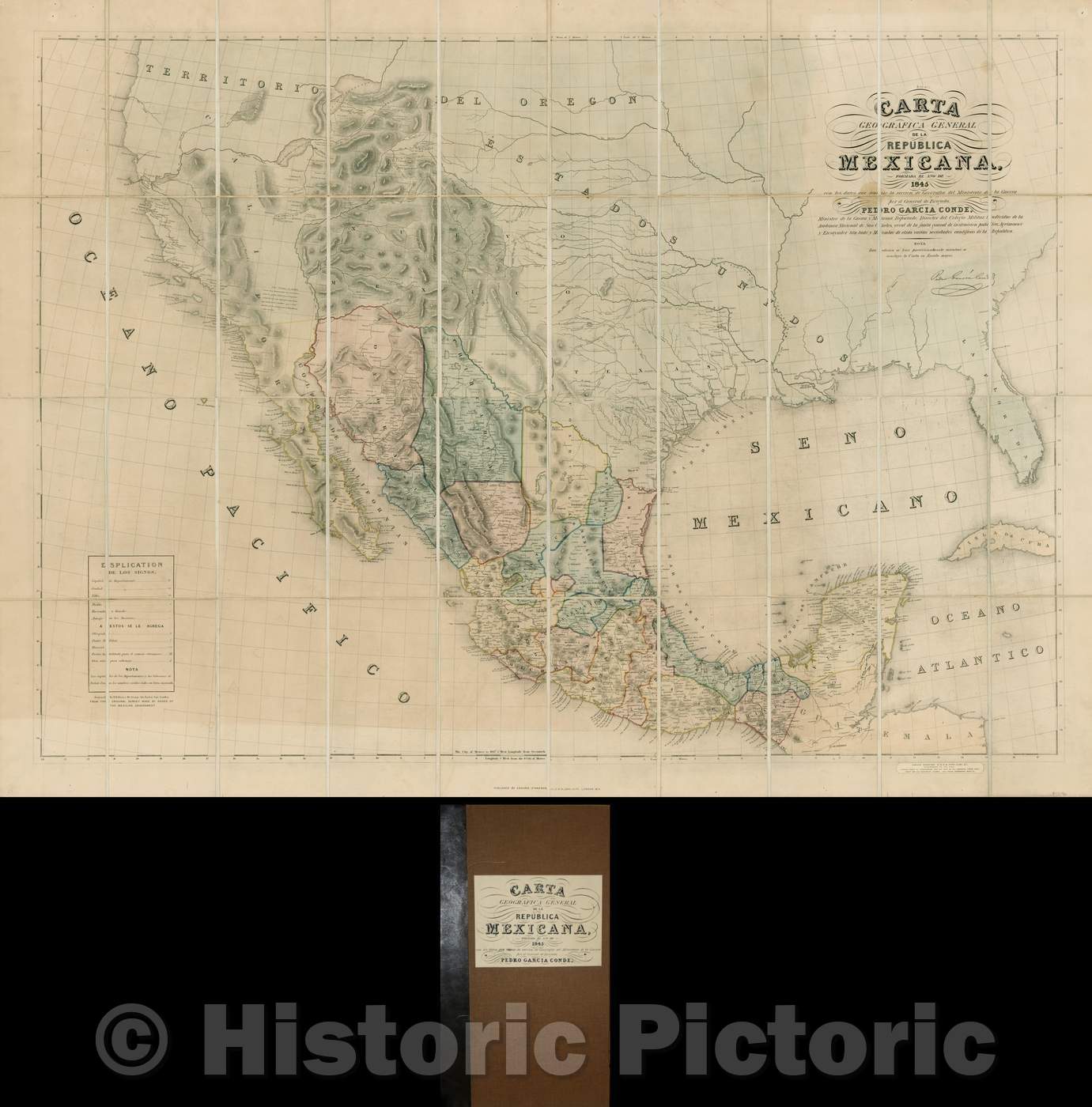 Historic Map - Carta Geografica General de la Republica Mexicana, formada el ano de 1845 :: Mexico, 1845 - Vintage Wall Art