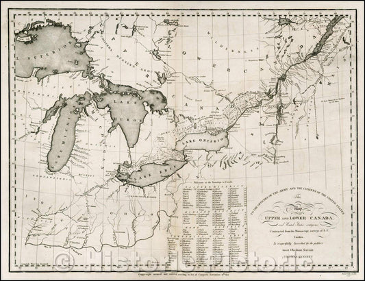Historic Map - This Map of Upper and Lower Canda and the United States, 1812, Thomas Kensett - Vintage Wall Art