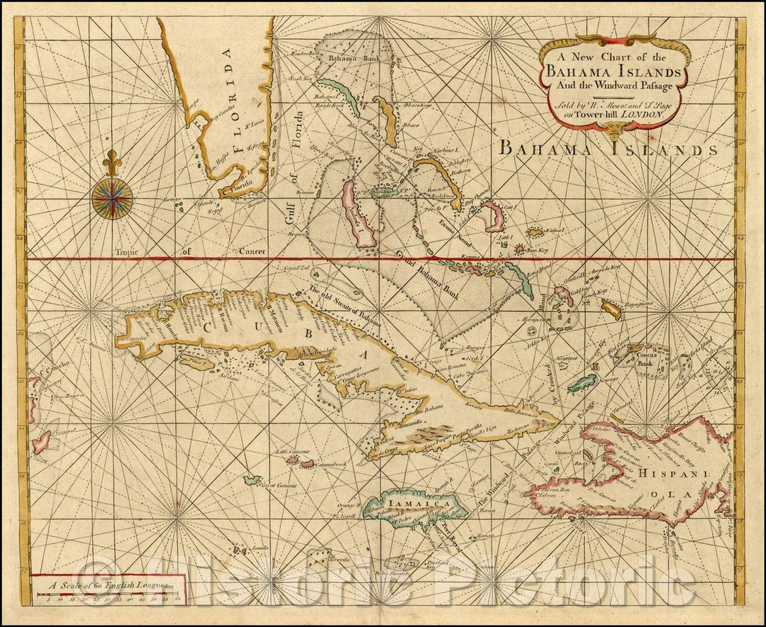 Historic Map - A New Chart of the Bahama Islands And the Windward Passage, 1737, William Mount - Vintage Wall Art