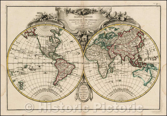 Historic Map - Mappe-Monde Geo Spherique ou Nouvelle Carte Ideale Du Globe/Maps World Geo Spherique or New Card Ideal Du Globe, 1775, Jean Lattre - Vintage Wall Art