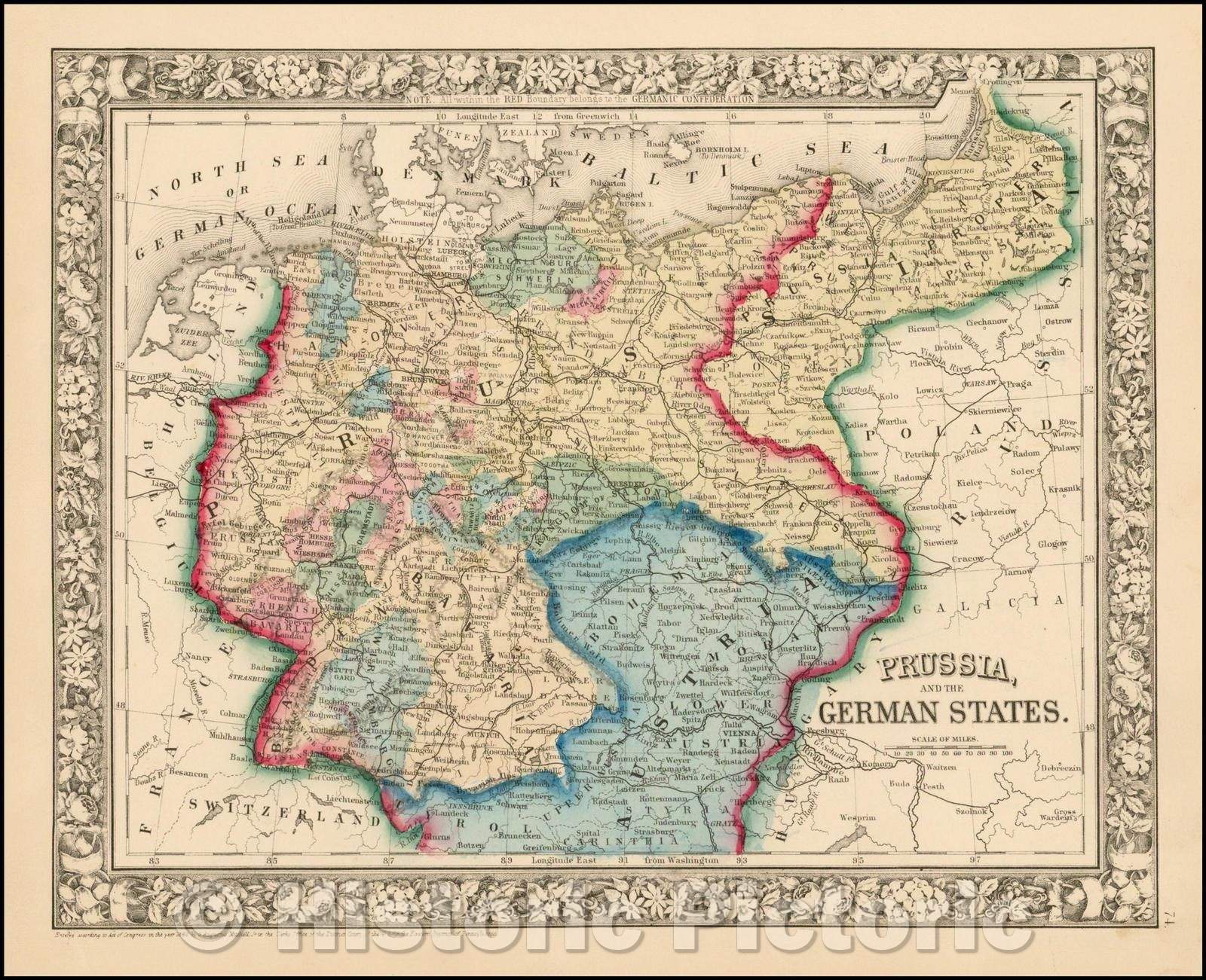 Historic Map - Prussia and the German States, 1871, Samuel Augustus Mitchell Jr. - Vintage Wall Art
