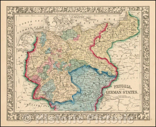 Historic Map - Prussia and the German States, 1871, Samuel Augustus Mitchell Jr. - Vintage Wall Art
