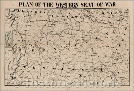 Historic Map - Plan of the Western Seat of War, 1862, H.P. Lathrop - Vintage Wall Art