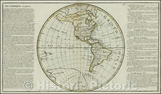 Historic Map - De L'Amerique en General [Massive New Zealand and Bay of the West], 1760, Jean Baptiste Louis Clouet - Vintage Wall Art