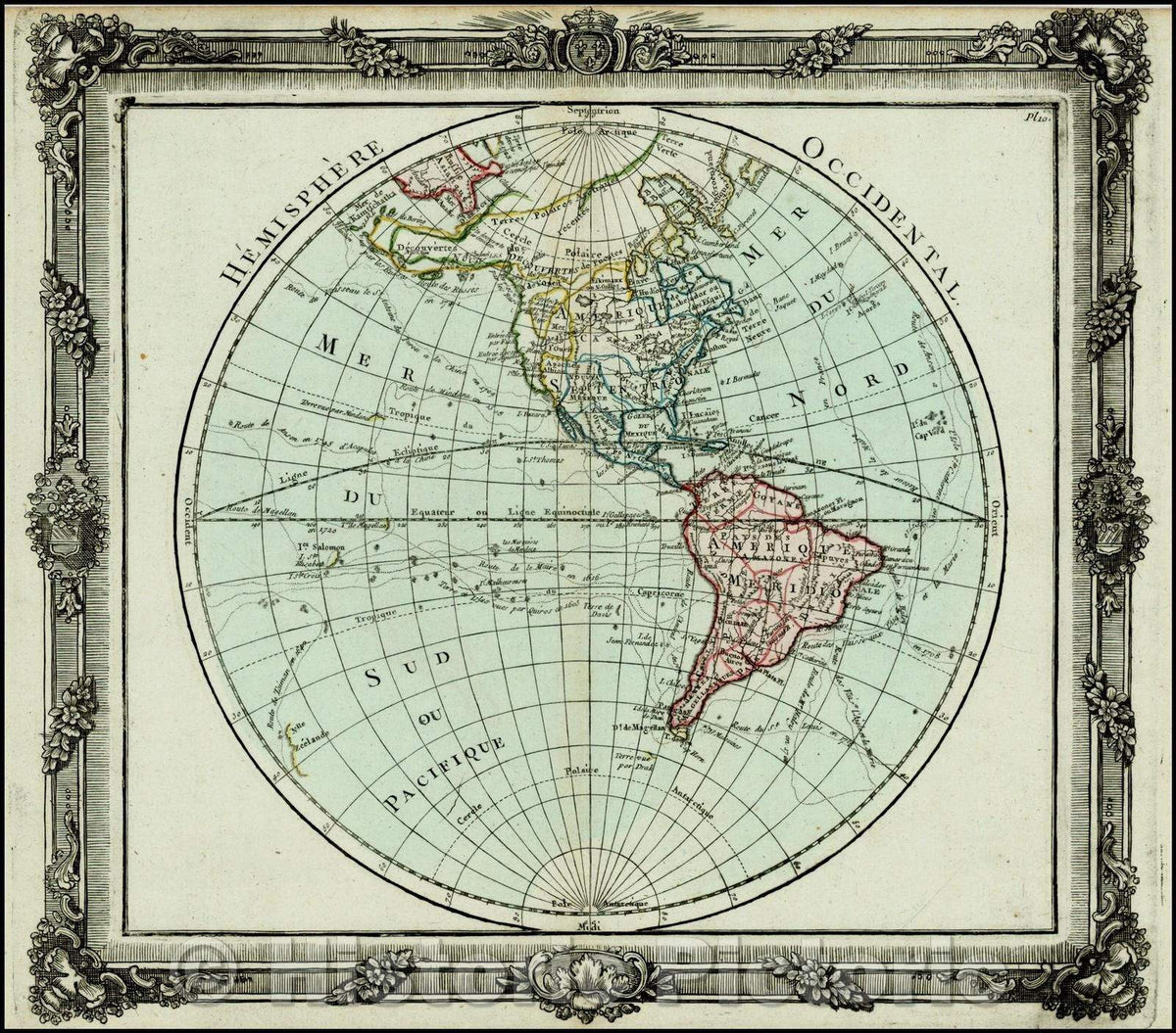 Historic Map - Hemisphere Occidental [Bay of the West], 1766, Louis Brion de la Tour - Vintage Wall Art