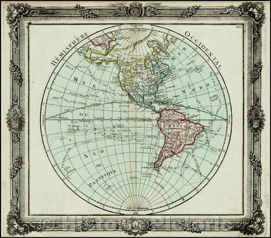 Historic Map - Hemisphere Occidental [Bay of the West], 1766, Louis Brion de la Tour - Vintage Wall Art