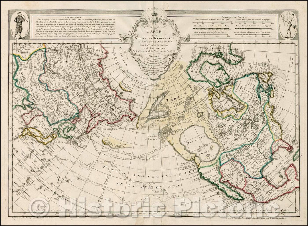 Historic Map - Carte Des Nouvelles Decouvertes Au Nord de la Mer de Sud, Tant a l'Est de la Siberie/South Sea, Eastern Siberia,Kamtchatcka,New France, 1780 - Vintage Wall Art
