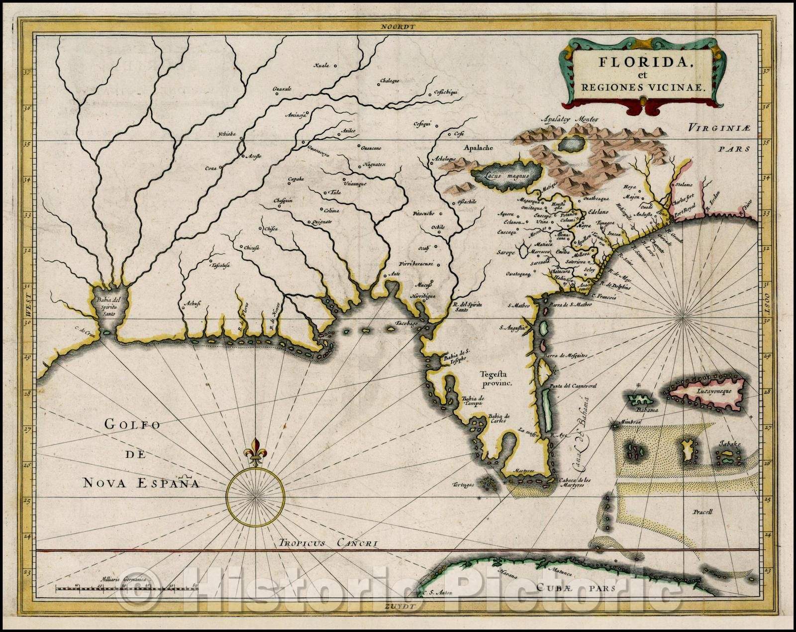 Historic Map - Florida et Regiones Vicinae/Florida and neighboring regions, 1630, Joannes De Laet - Vintage Wall Art