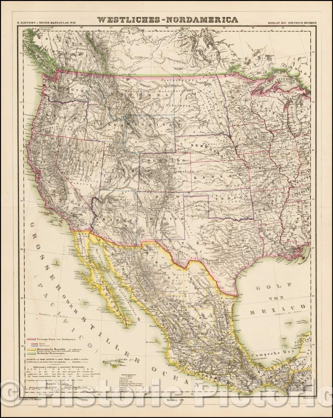 Historic Map - Map of the West/Westliches-Nordamerica, 1873, Dietrich Reimer - Vintage Wall Art