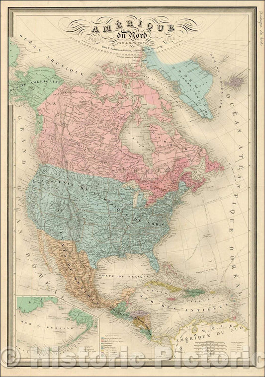 Historic Map - Amerique du Nord, 1865, Adolphe Hippolyte Dufour - Vintage Wall Art