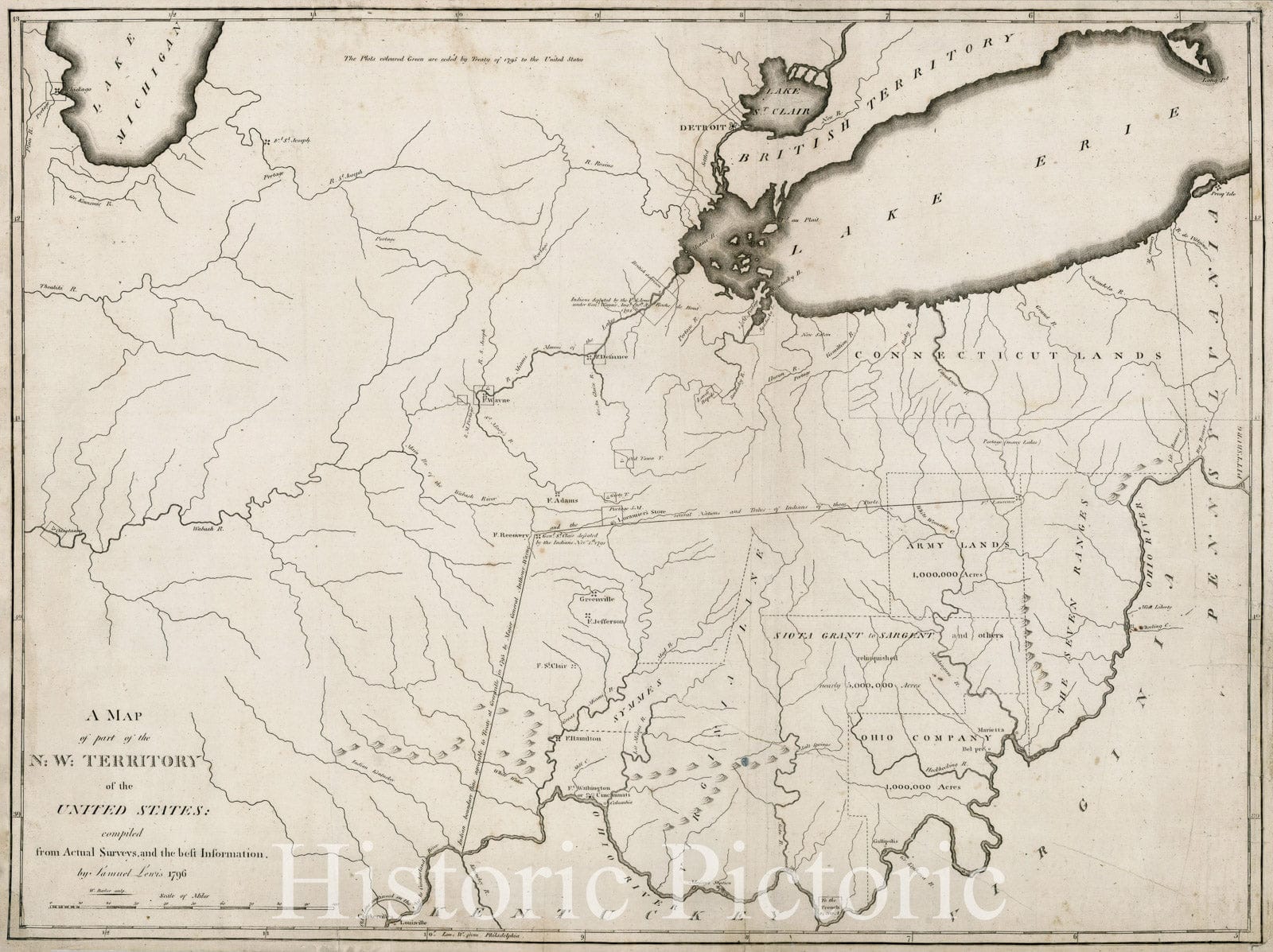 Historic Map - A Map of part of the N:W: Territory of the United States: 1796, Samuel Lewis - Vintage Wall Art