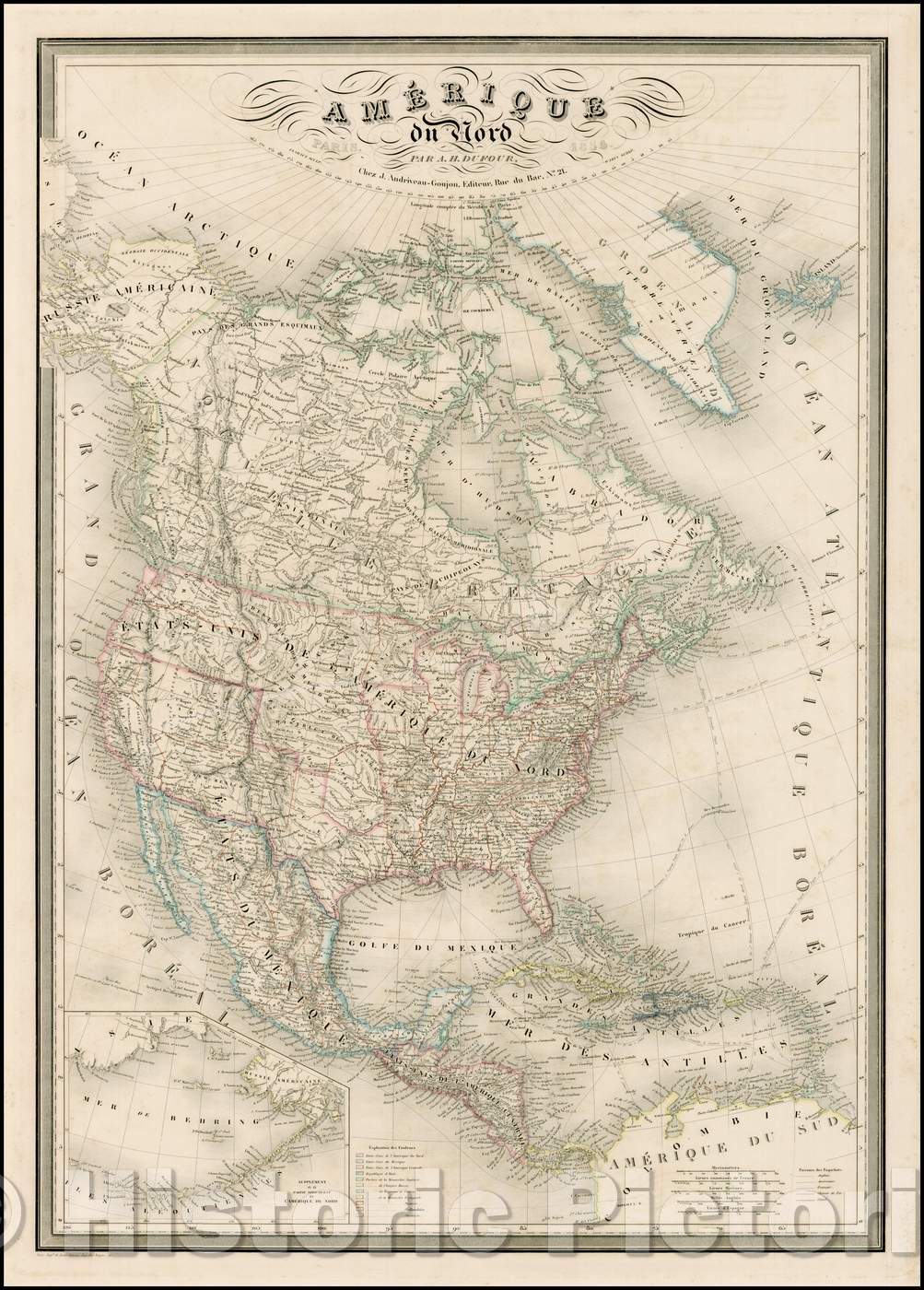 Historic Map - Amerique du Nord, 1854, Adolphe Hippolyte Dufour v2