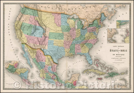 Historic Map - Carte Generale Des Etats-Unis Et Du Mexique, 1865, Eug?e Andriveau-Goujon v1